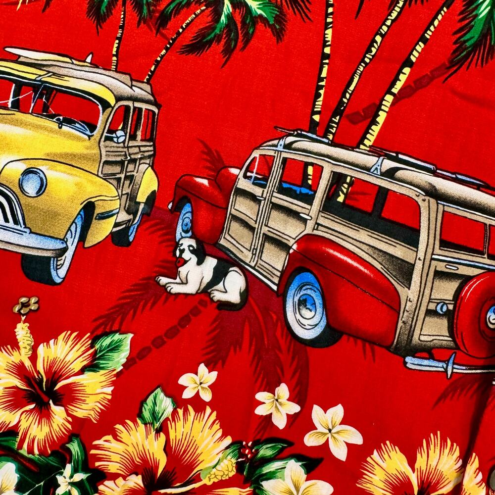 Vintage Big Dogs Hawaiian Shirt Men's 2XL Red Aloha Novelty Dadcore Vacation - Picture 4 of 16